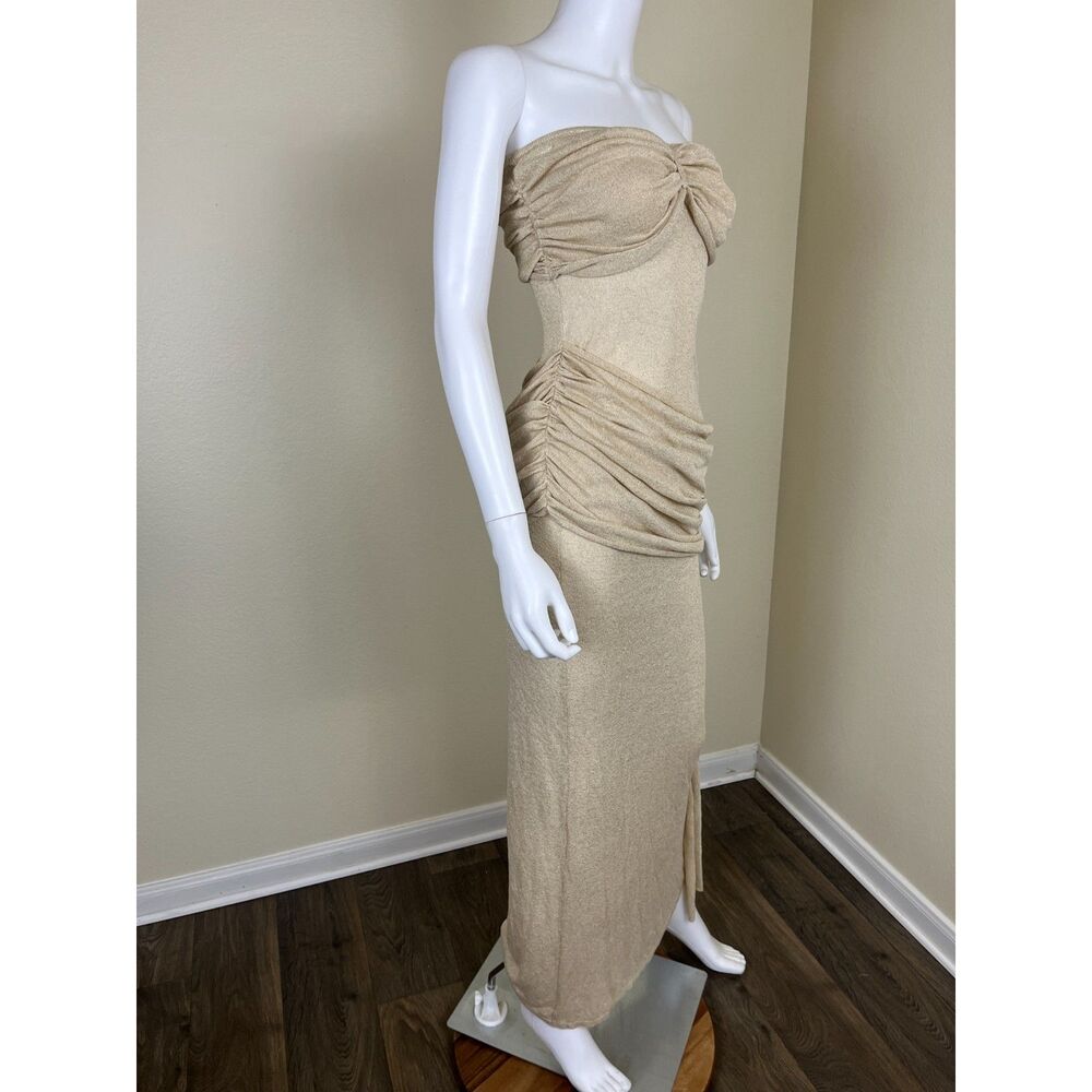 Meshki Strapless Ruched Maxi Dress in Beige - Picture 12 of 15